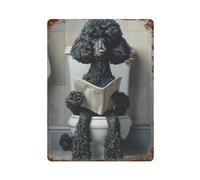 JUBHGGU Black Standard Poodle Sitting on ToiletWall Decor Art Metal Tin Poster Modern Bar Decorations40x30cm