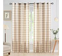 Jubilantex Buffalo Check Semi Sheer Curtain Panels Tan White Gingham Curtains Farmhouse Grommet Window Drapes for Living Room Bedroom 52"x95",2 Panels