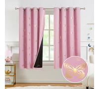 Jubilantex Butterfly Print Blackout Curtains Thermal Insulated Window Treatments for Bedroom Kids Bedroom Nursery Elegant Luxurious Room Darkening Draps Grommet Top，Pink 52" Wx63 Lx2