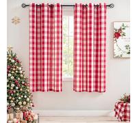 Jubilantex Christmas Red White Buffalo Check Semi Sheer Curtain Panels Gingham Plaid Textured Curtains Drapery,Farmhouse Grommet Window Drapes for Small Window,2 Panels,40"x54"