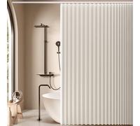 Jubilantex Folding Linen Shower Curtain for Bathroom Beige Waterproof Shower Curtain 1 Panel with 14 Metal Grommets and 1 Tie Back for Hotel,70"x70"