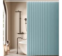 Jubilantex Folding Linen Shower Curtain for Bathroom Blue Waterproof Shower Curtain 1 Panel with 14 Metal Grommets and 1 Tie Back for Hotel,70"x70"