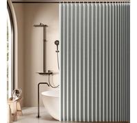 Jubilantex Folding Linen Shower Curtain for Bathroom Grey Waterproof Shower Curtain 1 Panel with 14 Metal Grommets and 1 Tie Back for Hotel,70"x70"