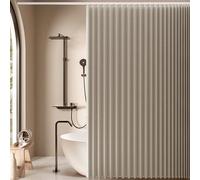 Jubilantex Folding Linen Shower Curtain for Bathroom Khaki Waterproof Shower Curtain 1 Panel with 14 Metal Grommets and 1 Tie Back for Hotel,70"x70"