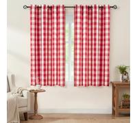 Jubilantex Red and Whitec Buffalo Check Semi Sheer Curtain Panels Gingham Curtains Farmhouse Style Grommet Top Window Drapes for Holiday Living Room Bedroom 52"x63",2 Panels