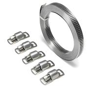 Jubilee Clips, 2m/6.6ft Adjustable Large Jubilee Clips Assorted with 5 Pcs Fasteners, DIY Large Hose Clamps, Adjustable Pipe Clamps Worm for Home Gas Pipe, Fuel Line, Exhaust Ducting, Plumbing
