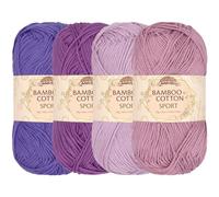 JubileeYarn Bamboo Cotton Sport 4 Ply Yarn - 50g/Skein - Shades of Purple - 4 Skeins