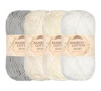 JubileeYarn Bamboo Cotton Sport 4 Ply Yarn - 50g/Skein - Shades of White - 4 Skeins