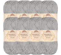 JubileeYarn Bamboo Cotton Sport Yarn - 50g/Skein - Cloudy Grey - 8 Balls | 50g/Skein Sport Bamboo Rayon Cotton Blend