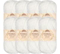JubileeYarn Bamboo Cotton Sport Yarn - 50g/Skein - Cotton White - 8 Balls