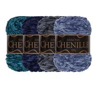 JubileeYarn Chenille Yarn - Worsted Weight - 100g/cake - Shades of Blue - 4 Cakes