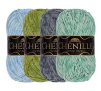 JubileeYarn Chenille Yarn - Worsted Weight - 100g/Skein - Shades of Blue - 4 Skeins