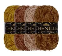 JubileeYarn Chenille Yarn - Worsted Weight - 100g/Skein - Shades of Brown - 4 Skeins