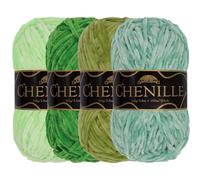 JubileeYarn Chenille Yarn - Worsted Weight - 100g/Skein - Shades of Green - 4 Skeins