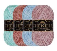 JubileeYarn Chenille Yarn - Worsted Weight - 100g/Skein - Shades of Neutral Tones - 4 Skeins