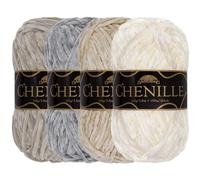JubileeYarn Chenille Yarn - Worsted Weight - 100g/Skein - Shades of White - 4 Skeins