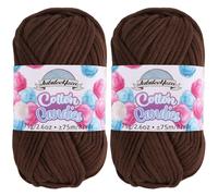 JubileeYarn Cotton Candies Yarn - Beginner Cotton Nylon Blend - Crochet H-8 or Knitting US 9/5.5mm - Worsted Weight with Easy to See Stitches - Chocolate Fudge - 2 Skeins