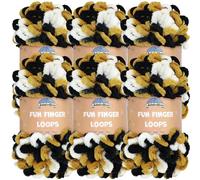 JubileeYarn Fun Finger Loops Yarn - Polyester Jumbo Weight Loop Yarn - 100g/Skein - Black Gold White - 6 Skeins
