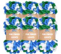 JubileeYarn Fun Finger Loops Yarn - Polyester Jumbo Weight Loop Yarn - 100g/Skein - Blue Green White - 6 Skeins