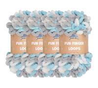 JubileeYarn Fun Finger Loops Yarn - Polyester Jumbo Weight Loop Yarn - 100g/Skein - Blue Grey White - 4 Skeins