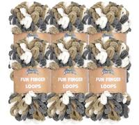 JubileeYarn Fun Finger Loops Yarn - Polyester Jumbo Weight Loop Yarn - 100g/Skein - Brown Grey White - 6 Skeins