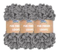 JubileeYarn Fun Finger Loops Yarn - Polyester Jumbo Weight Loop Yarn - 100g/Skein - Grey - 3 Skeins