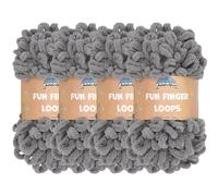 JubileeYarn Fun Finger Loops Yarn - Polyester Jumbo Weight Loop Yarn - 100g/Skein - Grey - 4 Skeins