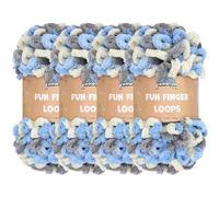 JubileeYarn Fun Finger Loops Yarn - Polyester Jumbo Weight Loop Yarn - 100g/Skein - Multicolour Grey Light Blue - 4 Skeins