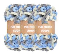 JubileeYarn Fun Finger Loops Yarn - Polyester Jumbo Weight Loop Yarn - 100g/Skein - Multicolour Grey Light Blue - 3 Skeins
