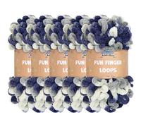 JubileeYarn Fun Finger Loops Yarn - Polyester Jumbo Weight Loop Yarn - 100g/Skein - Multicolour Navy Grey - 5 Skeins