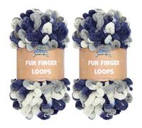 JubileeYarn Fun Finger Loops Yarn - Polyester Jumbo Weight Loop Yarn - 100g/Skein - Multicolour Navy Grey - 2 Skeins
