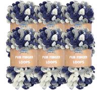 JubileeYarn Fun Finger Loops Yarn - Polyester Jumbo Weight Loop Yarn - 100g/Skein - Multicolour Navy Grey - 6 Skeins