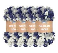 JubileeYarn Fun Finger Loops Yarn - Polyester Jumbo Weight Loop Yarn - 100g/Skein - Multicolour Navy Grey - 4 Skeins