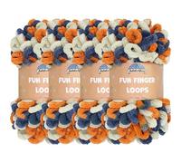 JubileeYarn Fun Finger Loops Yarn - Polyester Jumbo Weight Loop Yarn - 100g/Skein - Orange Navy Tan - 4 Skeins