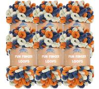 JubileeYarn Fun Finger Loops Yarn - Polyester Jumbo Weight Loop Yarn - 100g/Skein - Orange Navy Tan - 6 Skeins
