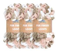 JubileeYarn Fun Finger Loops Yarn - Polyester Jumbo Weight Loop Yarn - 100g/Skein - Pink Brown White - 3 Skeins