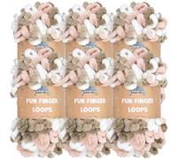 JubileeYarn Fun Finger Loops Yarn - Polyester Jumbo Weight Loop Yarn - 100g/Skein - Pink Brown White - 6 Skeins