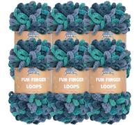 JubileeYarn Fun Finger Loops Yarn - Polyester Jumbo Weight Loop Yarn - 100g/Skein - Poseidon - 6 Skeins