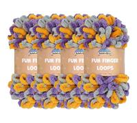 JubileeYarn Fun Finger Loops Yarn - Polyester Jumbo Weight Loop Yarn - 100g/Skein - Purple Grey Yellow - 4 Skeins