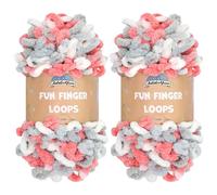JubileeYarn Fun Finger Loops Yarn - Polyester Jumbo Weight Loop Yarn - 100g/Skein - Red Grey White - 2 Skeins