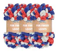 JubileeYarn Fun Finger Loops Yarn - Polyester Jumbo Weight Loop Yarn - 100g/Skein - Red White Blue - 3 Skeins