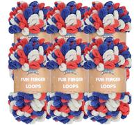 JubileeYarn Fun Finger Loops Yarn - Polyester Jumbo Weight Loop Yarn - 100g/Skein - Red White Blue - 6 Skeins