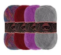 JubileeYarn Mohair Elixir Yarn - 50g/Skein Baby Wool Blend - Shades of Purple - 4 Skeins