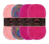 JubileeYarn Mohair Elixir Yarn - Baby Wool Blend - 50g/Skein - Shades of Pink - 4 Skeins