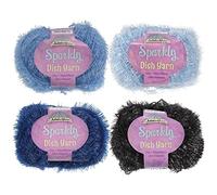 JubileeYarn Sparkly Dish Scrubby Yarn - 50g/Ball Worsted Polyester - Shades of Blue - 4 Balls