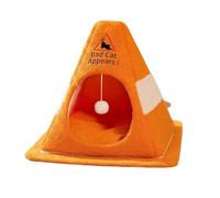 Jubilofex Bed for Cats - Funny Traffic Cone Shaped Cat Cave, Soft Warm House with Removable Cushion, Novelty Warning Style Shelter | Kittens Small Dogs Rabbits Indoor Winter Sleeping Comfort