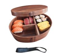Jubilofex Japanese Leak-proof Divider with Elastic Strap, Japanese Wooden Bread Box, for Food, Adults, Baby, School, Travel, Outdoor, Sushi, Meals, Salads