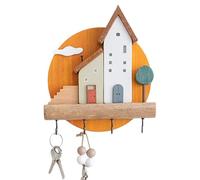 Jubilofex Key Holder for Wall - Cottage Shaped Doorway Hanger, Mounted Hook Rack | Stylish Entry Hook Board for Flat Entrance, Indoor Storage Hooks for Keys Wallet Coats in Homes Bistros Coffee Shops