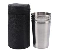 Jubilofex Metal Shot Glasses - 4Pcs Food-Grade Stainless Steel Mini Cups | Stackable Water Set with Leather Pouch, Space-Saving Outdoor Sports Accessory for Camping Hiking Travel