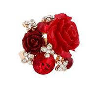 Jubilofex Red Rose Ring - Adjustable Floral Statement Jewelry Piece, Flower Wrap Finger Ornament | Gift For Women Girls Mother Wife Romantic Fashion Party Wedding Engagement Accessory Usage Style